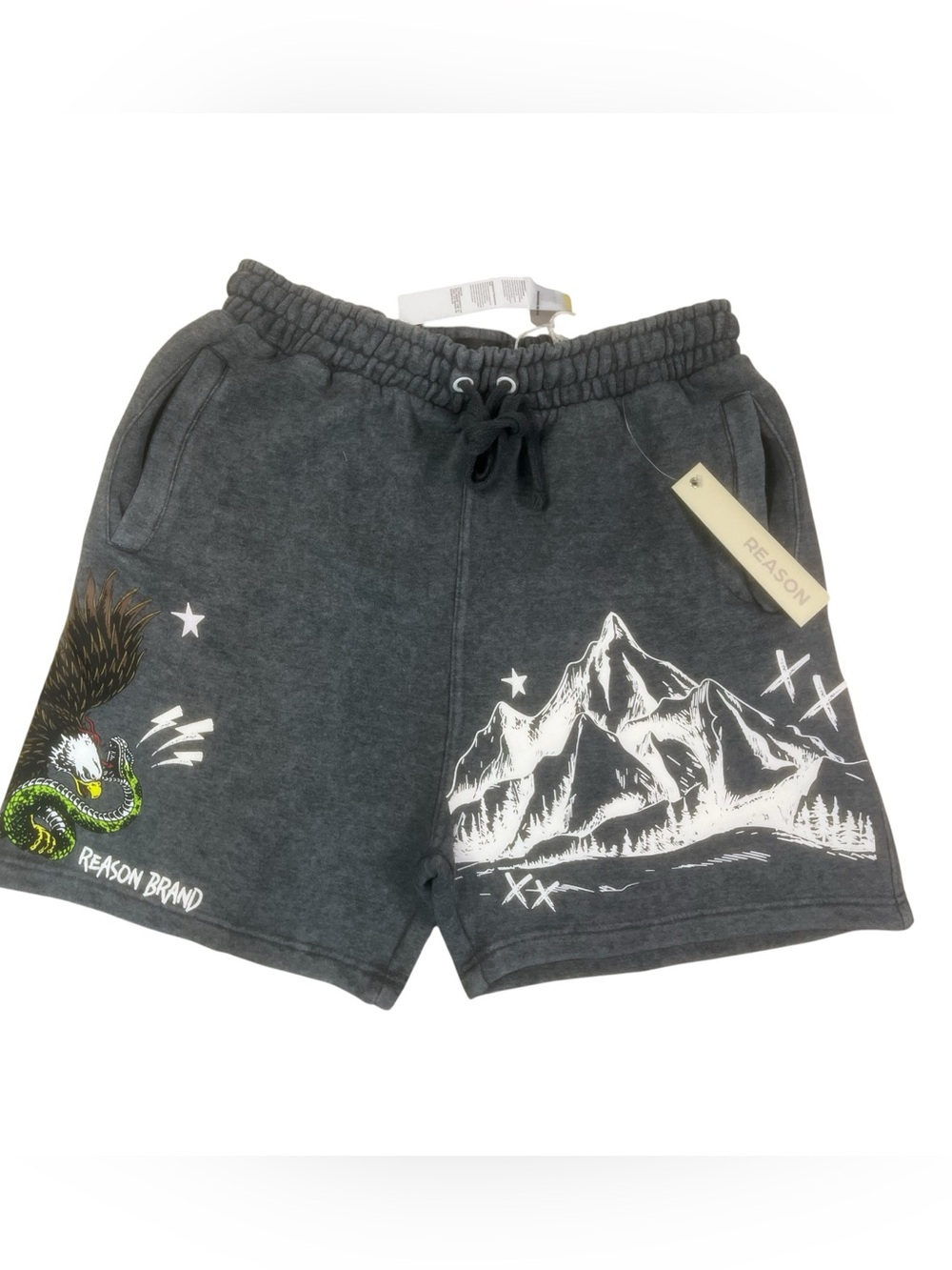 Sz various Reason Men's Charcoal Graphic Mountain & Eagle Shorts